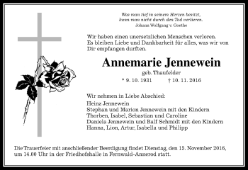 Traueranzeige von Annemarie Jennewein von  Gießener Anzeiger