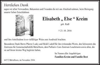 Traueranzeige von Elisabeth Kreim von Trauerportal Echo Online