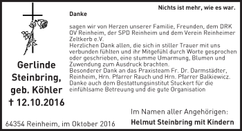 Traueranzeige von Gerlinde Steinbring von Trauerportal Rhein Main Presse