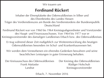 Traueranzeige von Ferdinand Rückert von Trauerportal Echo Online