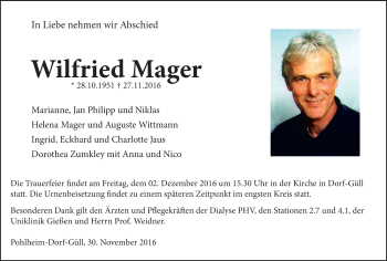 Traueranzeige von Wilfried Mager von  Gießener Anzeiger