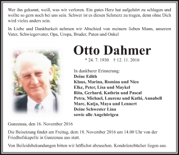 Traueranzeige von Otto Dahmer von VRM Trauer