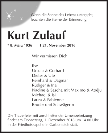 Traueranzeige von Kurt Zulauf von  Gießener Anzeiger