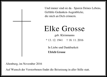 Traueranzeige von Elke Grosse von VRM Trauer