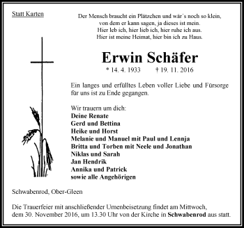 Traueranzeige von Erwin Schäfer von VRM Trauer
