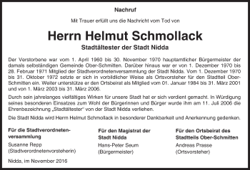 Traueranzeige von Helmut Schmollack von  Kreisanzeiger