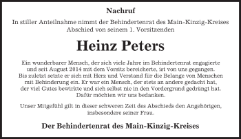 Traueranzeige von Heinz Peters von  Gelnhäuser Tageblatt