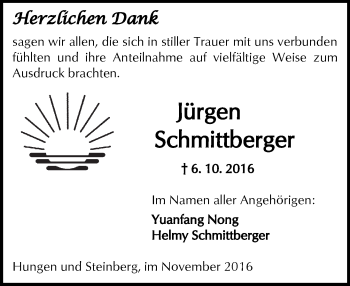 Traueranzeige von Jürgen Schmittberger von  Kreisanzeiger