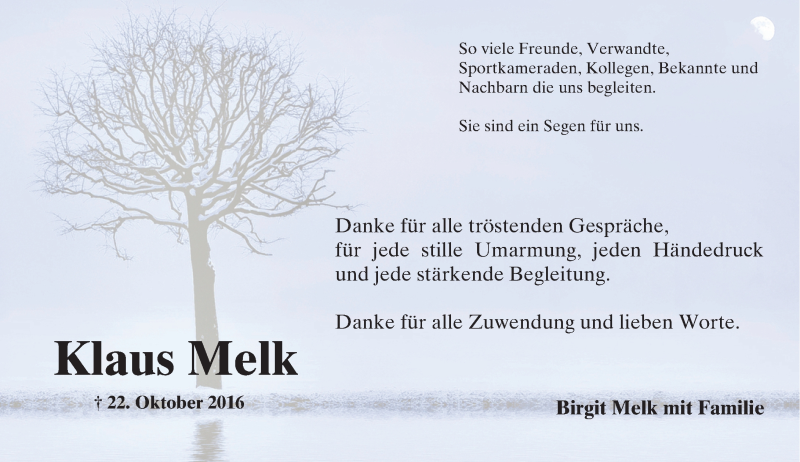  Traueranzeige für Klaus Melk vom 19.11.2016 aus Trauerportal Echo Online