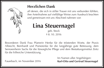 Traueranzeige von Lina Steuernagel von  Kreisanzeiger