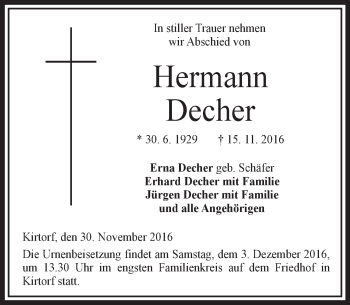 Traueranzeige von Hermann Decher von VRM Trauer