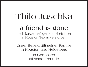 Traueranzeige von Thilo Juschka von Trauerportal Rhein Main Presse