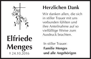 Traueranzeige von Elfriede Menges von Trauerportal Echo Online