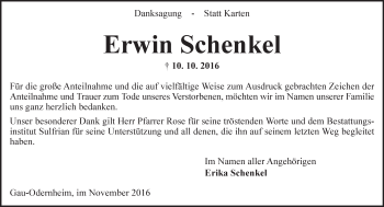 Traueranzeige von Erwin Schenkel von Trauerportal Rhein Main Presse