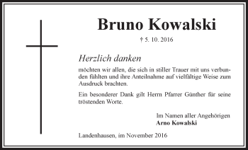 Traueranzeige von Bruno Kowalski von VRM Trauer