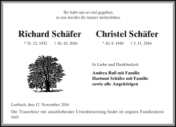 Traueranzeige von Richard und Christel Schäfer von  Kreisanzeiger