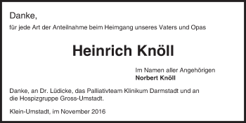 Traueranzeige von Heinrich Knöll von Trauerportal Echo Online