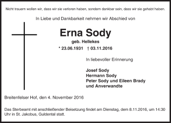 Traueranzeige von Erna Sody von Trauerportal Rhein Main Presse