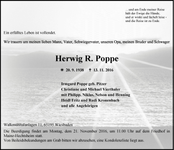 Traueranzeige von Herwig R. Poppe von Trauerportal Rhein Main Presse