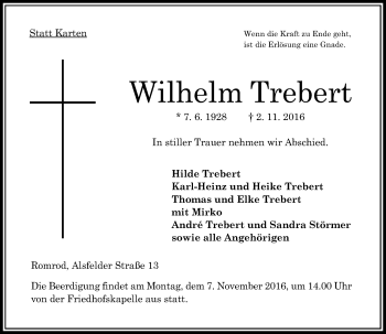 Traueranzeige von Wilhelm Trebert von VRM Trauer