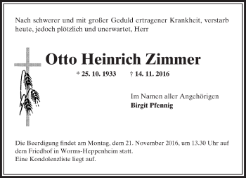 Traueranzeige von Otto Heinrich Zimmer von Trauerportal Rhein Main Presse