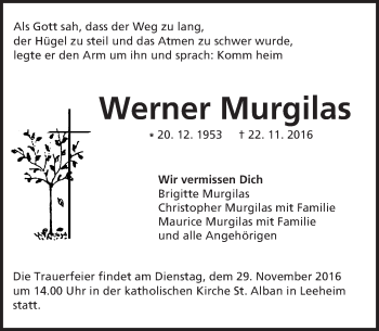 Traueranzeige von Werner Murgilas von Trauerportal Echo Online