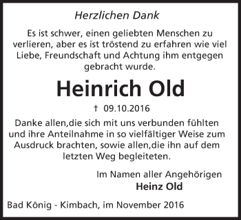 Traueranzeige von Heinrich Old von Trauerportal Rhein Main Presse