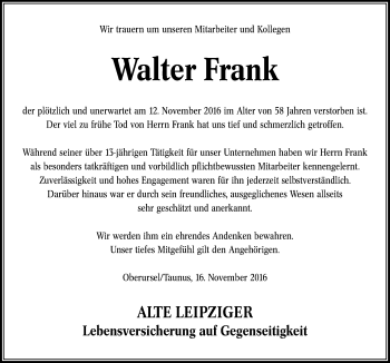Traueranzeige von Walter Frank von VRM Trauer