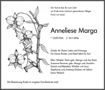 Traueranzeige von Anneliese Marga von Trauerportal Echo Online