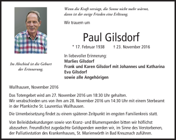 Traueranzeige von Paul Gilsdorf von Trauerportal Rhein Main Presse