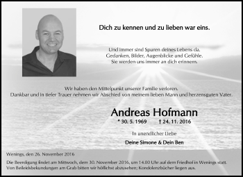 Traueranzeige von Andreas Hofmann von  Kreisanzeiger