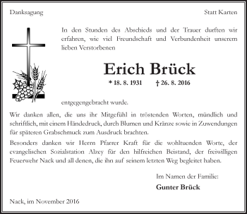 Traueranzeige von Erich Brück von Trauerportal Rhein Main Presse