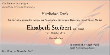 Traueranzeige von Elisabeth Steibert von Trauerportal Echo Online