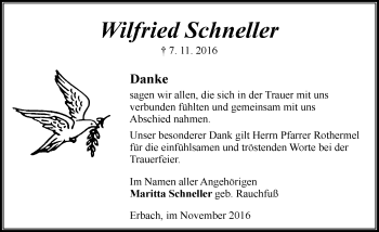 Traueranzeige von Wilfried Schneller von Trauerportal Echo Online