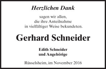 Traueranzeige von Gerhard Schneider von Trauerportal Echo Online