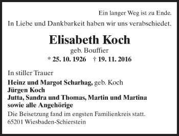 Traueranzeige von Elisabeth Koch von Trauerportal Rhein Main Presse