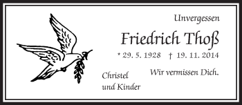 Traueranzeige von Friedrich Thoß von Trauerportal Rhein Main Presse