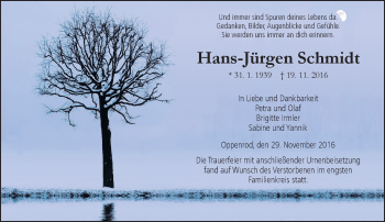 Traueranzeige von Hans-Jürgen Schmidt von  Gießener Anzeiger
