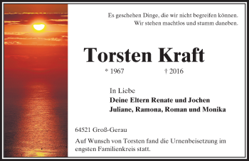 Traueranzeige von Torsten Kraft von Trauerportal Echo Online