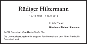 Traueranzeige von Rüdiger Hiltermann von Trauerportal Echo Online