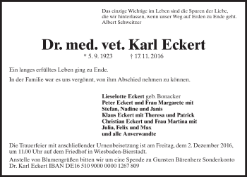 Traueranzeige von Karl Eckert von Trauerportal Rhein Main Presse