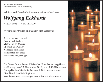 Traueranzeige von Wolfgang Eckhardt von  Gießener Anzeiger