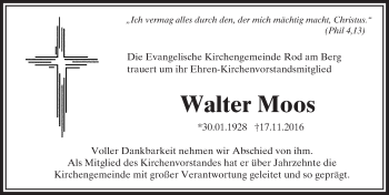 Traueranzeige von Walter Moos von  Usinger Anzeiger