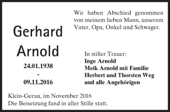 Traueranzeige von Gerhard Arnold von Trauerportal Rhein Main Presse