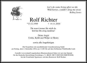 Traueranzeige von Rolf Richter von Trauerportal Rhein Main Presse