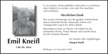 Traueranzeige von Emil Kneifl von  Kreisanzeiger