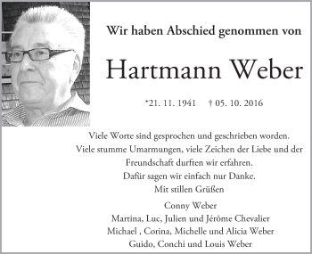 Traueranzeige von Hartmann Weber von  Kreisanzeiger