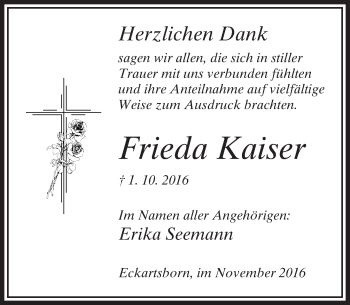 Traueranzeige von Frieda Kaiser von  Kreisanzeiger