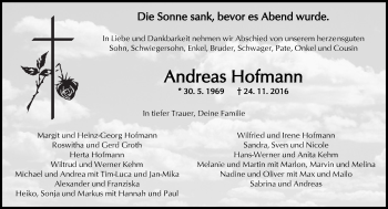 Traueranzeige von Andreas Hofmann von  Kreisanzeiger