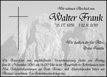 Traueranzeige von Walter Frank von VRM Trauer